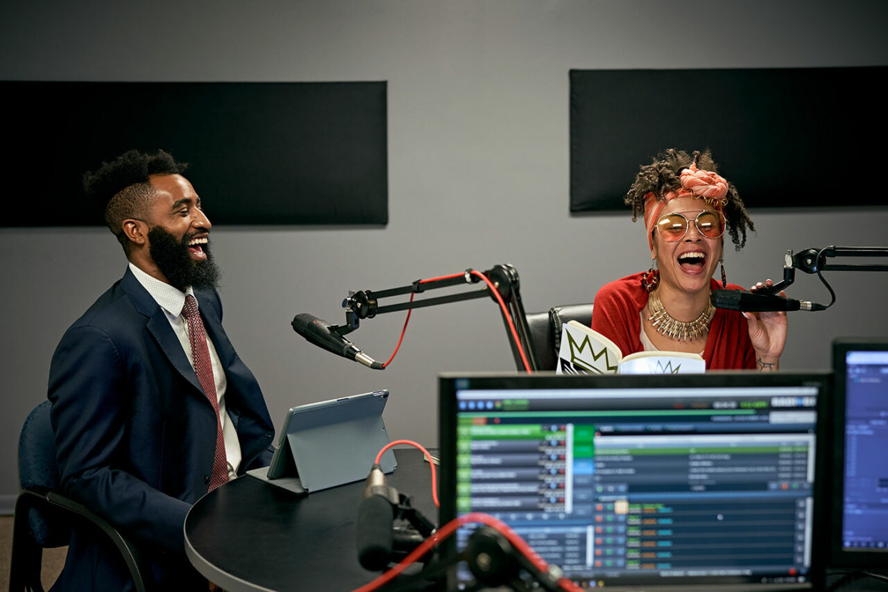 radio show host and guest on the air