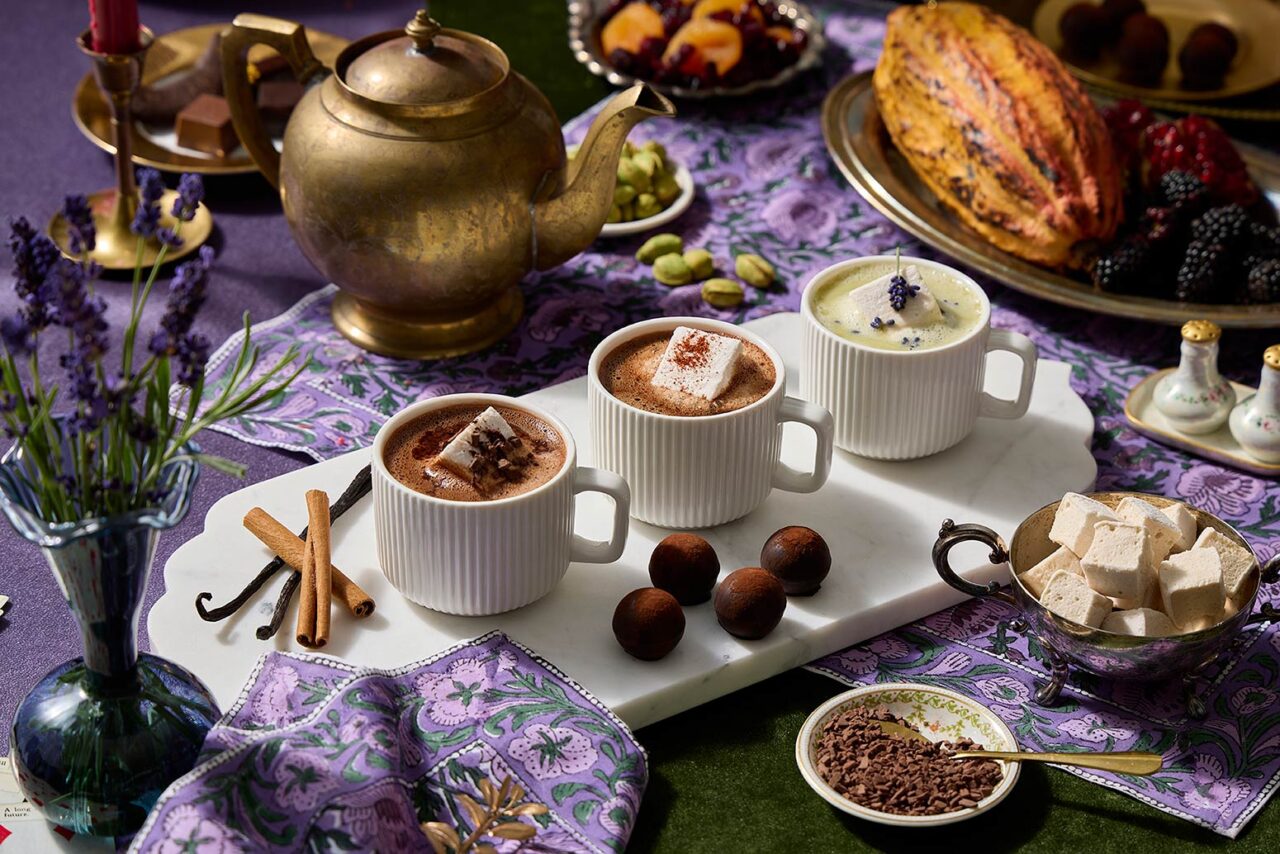 tabletop photo production luxury brand holiday hot chocolate flight trio